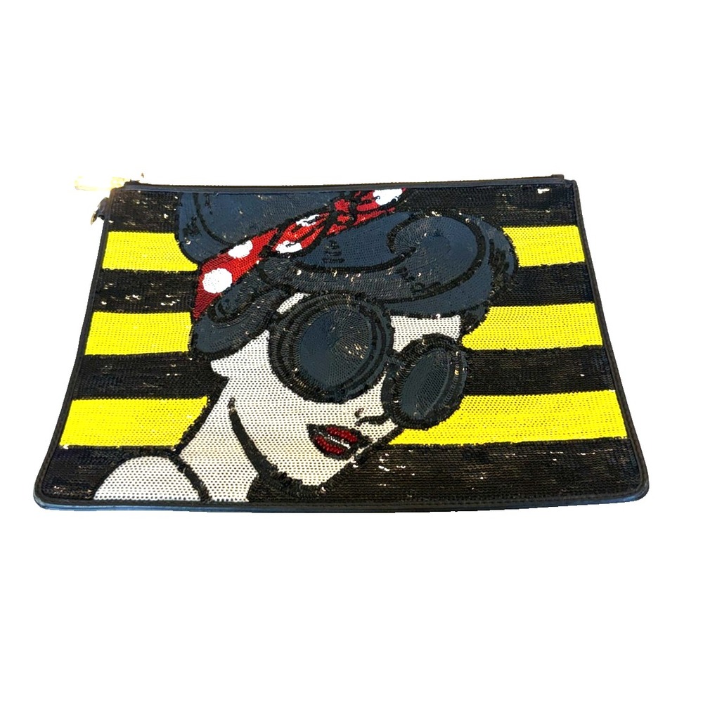 alice & olivia by stacey bendet Women's Clutch Bag/Purse Black/Yellow Pop Art